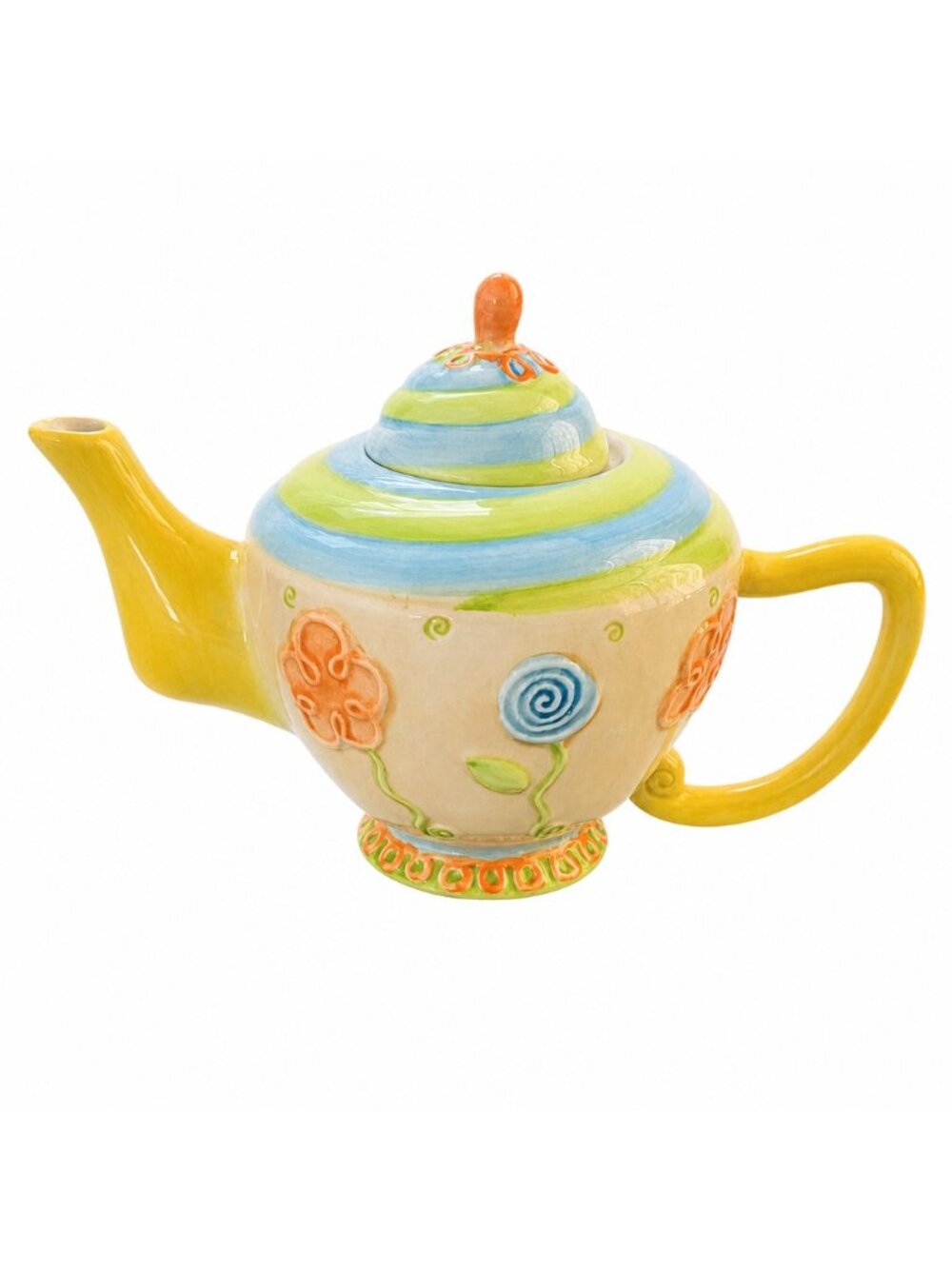 Oneida Country Bouquet Ceramic Teapot Multicolor Floral Raised Design Pastel 6in